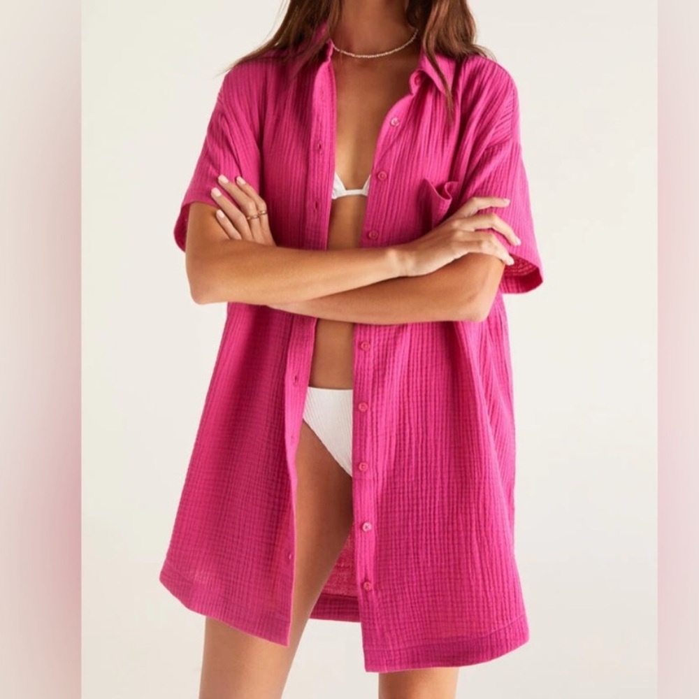 Z Supply Hot Pink Resort Cyrus Gauze Dress